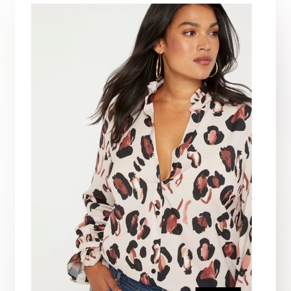 Eloquii Leopard Print Button Down Shirt - - Picture 1 of 5